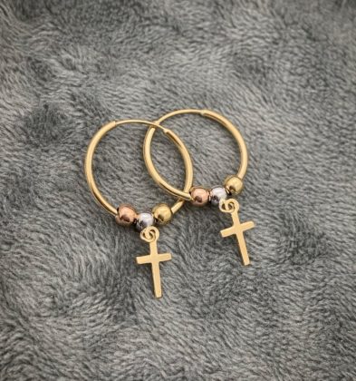 Candongas Bolas Con Cruz Tres Oros 1.05 gr 1.2 cm