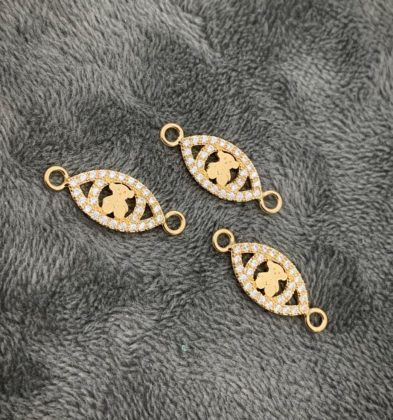 Herraje de Ojo con Oso Th con Swarovski Blancos en Oro Amarillo 18K 0.75gr
