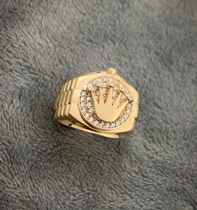 Anillo de Corona con Swarovskis Blancos en Oro Amarillo 18K 5.7gr #3 3/4