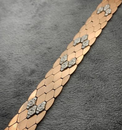 Pulso Tipo Escama Oro Rosa Y Blanco 18K Italy 25.4 gr 19 cm