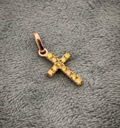 Cruces Con Diamantes Amarillos 24 Pts Oro Rosa 18K 1.1 gr