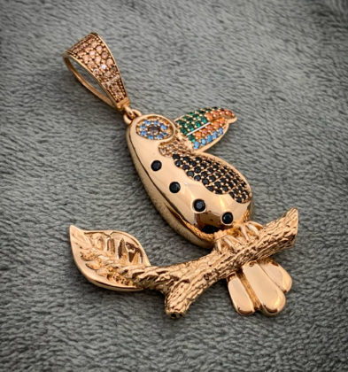 Dije De Tucan Con Swarovski Oro Rosa 18k Italy 750 7.4gr 5 cm