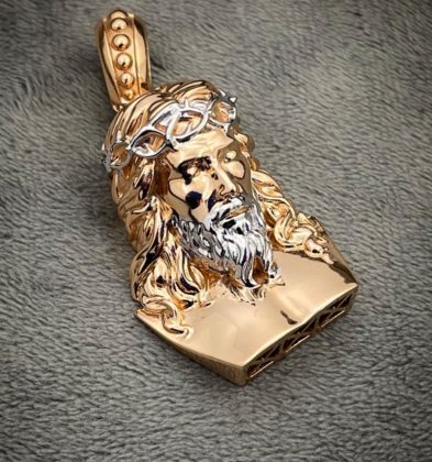 Dije De Rostro De Jesus Oro Rosa Y Blanco 18k Italy 9.2 gr 4.2 Cm