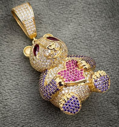 Dije De Oso Con Swarovski Oro Amarillo 18k Italy 750 16.5gr 4.7cm