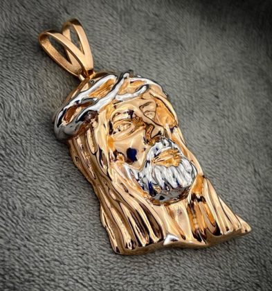 Dije De Rostro De Jesus Oro Rosa Y Blanco 18k Italy 7.3gr 4.2 cm