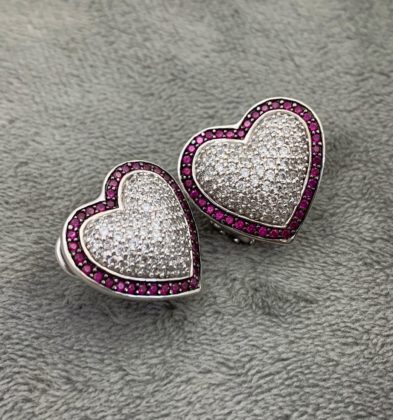 Aretes De Corazon Con Swarovski Oro Blanco 18k 10.6gr 2 cm