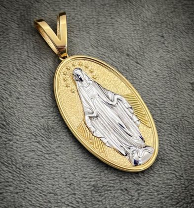 Dije Virgen De La Milagrosa Oro Amarillo Y Blanco 18k Italy 8.8gr 5.3cm