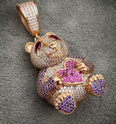 Dije De Oso Con Swarovski Oro Rosa 18k Italy 750 15.8gr 4.7cm