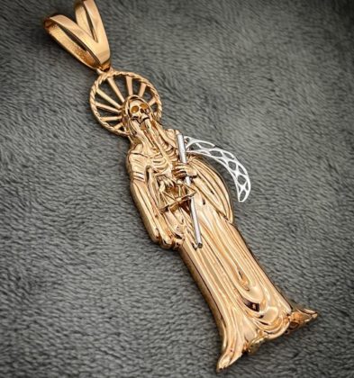 Dije De La Muerte Oro Rosa Y Blanco 18K Italy 4.8gr 5.1 cm