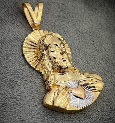 Dije Corazón De Jesús Tres Oros 18k Italy 13.5gr 5.6cm