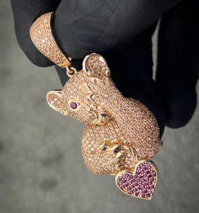 Dije De Pantera Con Swarovski Oro Rosa 18k Italy 750 13.8 gr 5.6 cm