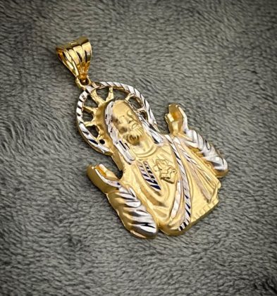 Dije Corazón De Jesús Oro Amarillo Y Blanco 18K Italy 5.4gr 3.7cm