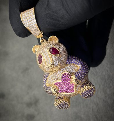 Dije De Oso Con Swarovski Oro Amarillo 18k Italy 750 16.75 gr 4.7cm