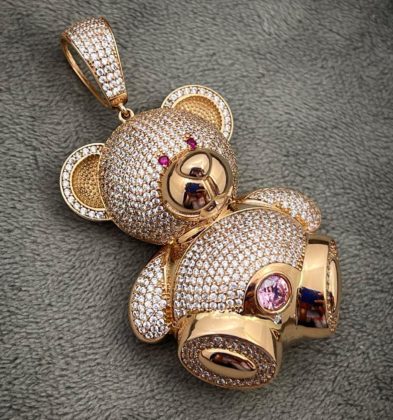 Dije De Oso Con Swarovski Oro Rosado 18k Italy 750 25gr 6.0cm