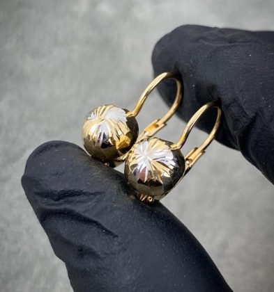 Aretes Media Bola Diamantado Dos Oros 18k Italy 2.3gr 17mm