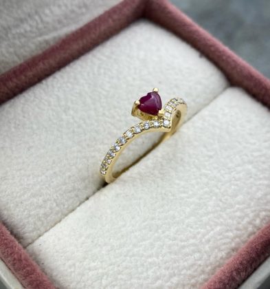 Solitario Con 30Pts De Rubies,44Pts De Diamantes Blanco Oro Amarillo 18k 2.2gr Talla # 5