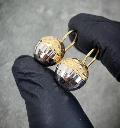 Aretes Media Bola Diamantado Dos Oros 18k Italy 3.9gr 20mm