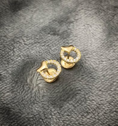 Topos Redondo Corazón Con Swarovski Blanco Oro Amarillo 18k 1.1gr 8.4mm