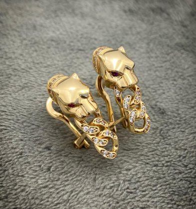 Aretes Pantera Con Swarovski Italy 750 Oro Amarillo 18k 5.6gr 21.3mm