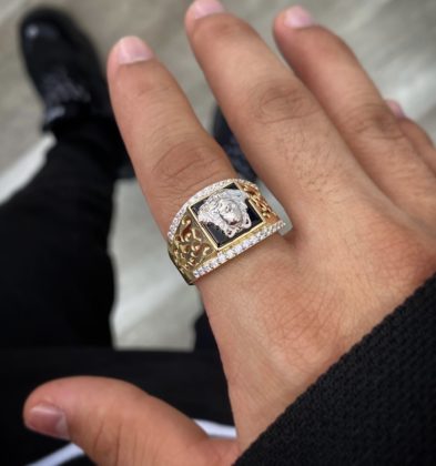 Anillo De Medusa Con Swarovski Oro Amarillo Y Blanco 18k Italy 7.4gr Talla # 11