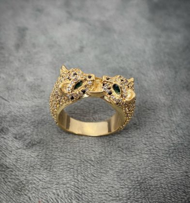 Anillo Pantera Con Swarovski Blanco Y Verde Oro Amarillo 18k 10.15gr Talla # 7