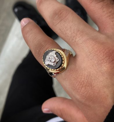 Anillo De Medusa Con Swarovski Oro Amarillo 18k Italy 9.6gr Talla # 10 3/4