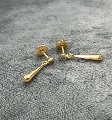 Topos De Lagrima Con Swarovski Blanco Oro Amarillo 18k 0.8gr 1.8mm