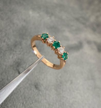 Anillo Con 40 Pts De Esmeraldas Y 26 Pts De Diamantes Oro Rosa 18k 3.6gr # 5 3/4