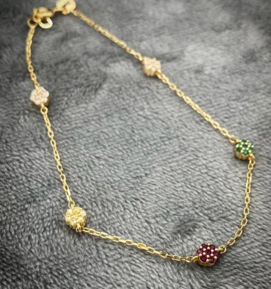 Pulso Con Flores Y Swarovski Oro Amarillo 18K Italy 2.3 gr 18.5 cm