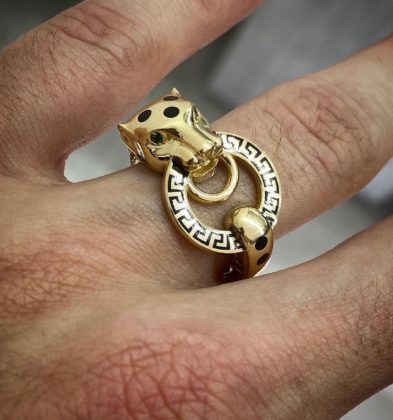 Anillo Pantera Con Swarovski Oro Amarillo 18k Italy 5.9gr Talla # 8