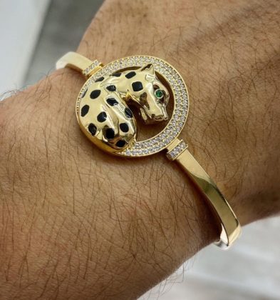 Pulso Aro De Pantera Con Swarovski Oro Amarillo Italy 18k 12.4gr 18cm 4mm