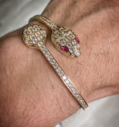 Pulso Aro De Serpiente Con Swarovski Italy Oro Amarillo 18k Italy 17.0gr 18cm