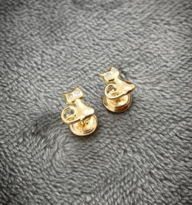 Topos De Gato Con Swarovski Blanco Oro Amarillo 18k 1.0gr 7.3mm