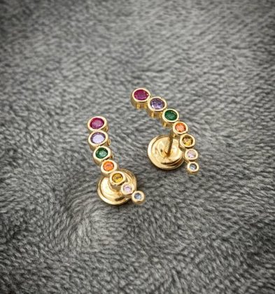 Topo Con Swarovski Multicolor Oro Amarillo 18k 1.2gr 14.8mm