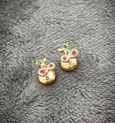 Topos De Cereza Con Swarovski Oro Amarillo 18k 0.8 gr 6.4 mm