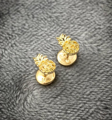 Topo De Piña Con Swarovski Amarillo Oro Amarillo 18k 0.85gr 7.6mm