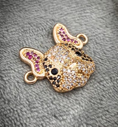 Herraje De Perro Con Swarovski Oro Rosa 18k 5.0gr 2.4cm