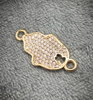 Herraje De Mano Hamsa Con Swarovski Blanco Oro Amarillo 18k 2.35gr 2.5cm