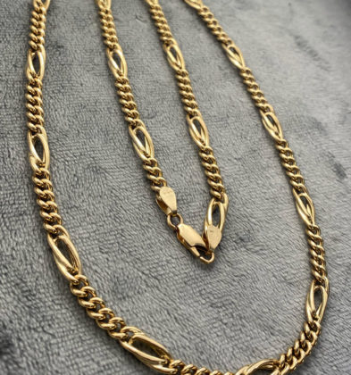 60cm Cadena Tipo Figaro Oro Amarillo 18k Italy 20.6gr 5mm