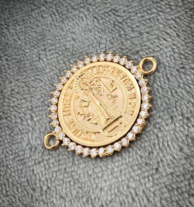 Herraje De San Benito Con Swarovski Blanco Oro Amarillo 18k 4.6gr 3cm