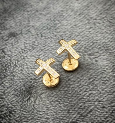 Topos De Cruz Con Swarovski 18k Oro Amarillo 18k 1.1 gr 10 mm