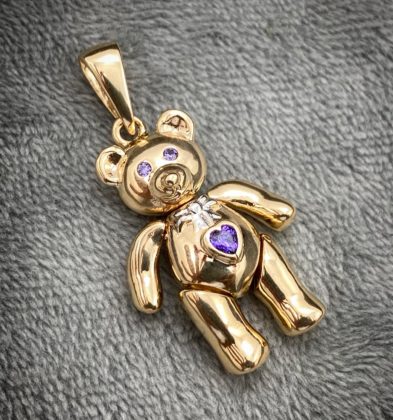 Dije De Oso Articulado Con Swarovski Morado Dos Oros 18k 6.7gr 3.6cm
