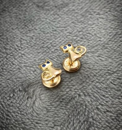 Topos De Gato Con Swarovski Azul Oro Amarillo 18k 1.0gr 7.2mm