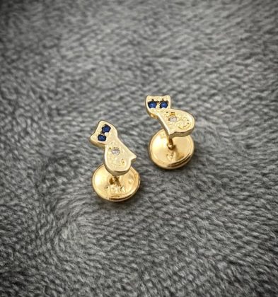 Topos De Gato Con Swarovski Azul Oro Amarillo 18k 0.8 gr 7.3 mm