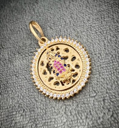 Dije De La Virgen De Guadalupe Con Swarovski Oro Amarillo 18k 5.7gr 3.5 cm