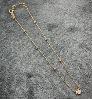 Tobillera Mini Rolon Bolas Diamantada 3mm Tres Oros 18k 1.15gr 25.5cm