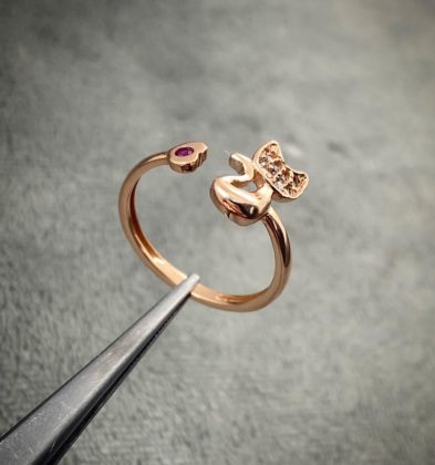 Anillo De Gato Con Swarovski Blanco Oro Rosa 18k 2.35gr #6 3/4