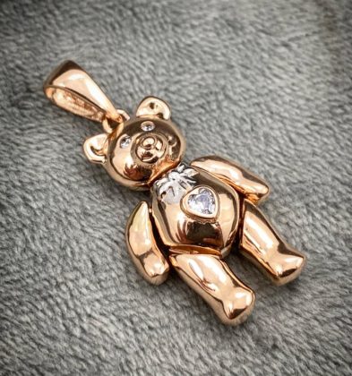 Dije De Oso Articulado Con Swarovski Blanco Dos Oros 18k 6.1gr 3.5cm