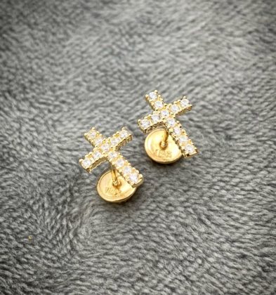 Topos De Cruz Con Swarovski Oro Amarillo 18k 1.1 gr 10.4 mm