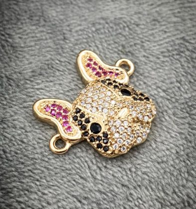 Herraje De Perro Con Swarovski Negro Oro Amarillo 18k 5.2gr 2.4cm